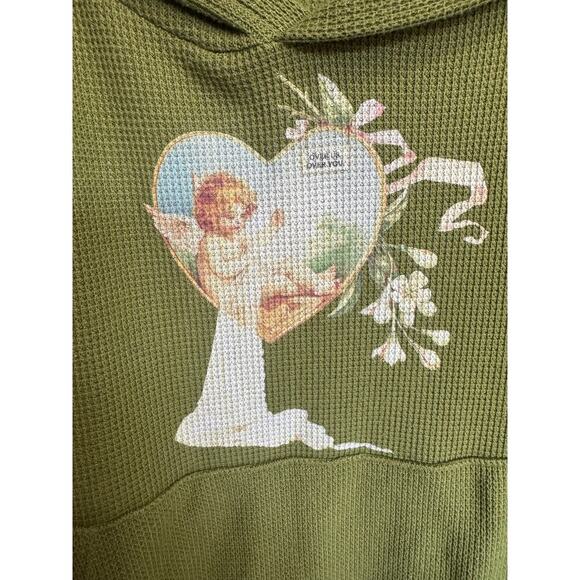 Boys Lie Perpetual Feelings Thermal Hoodie Sweatshirt Olive Green One Size - Picture 10 of 14